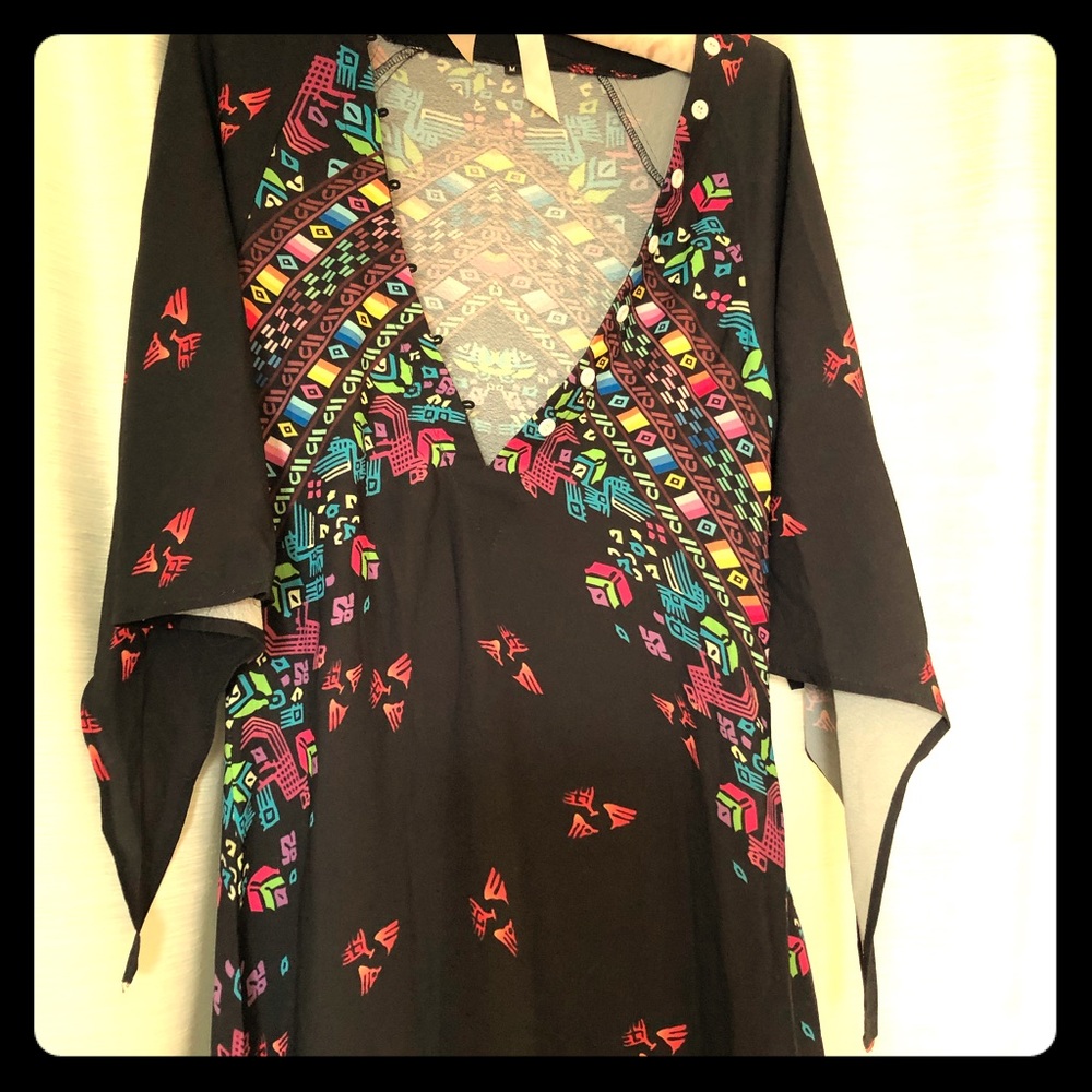 Ankle length multi-colored Bohemian dress.
